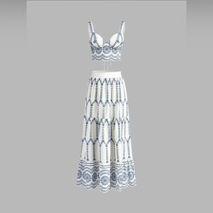 Commense Blue and White Skirt Set